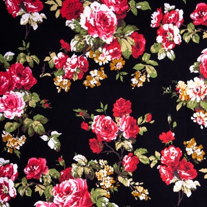 Cotton Fabric Red Rose Fabric Black Rose Fabric Vintage Rose Fabric Floral Fabric Flower Fabric Vintage Fabric - By the Yard #BB0028