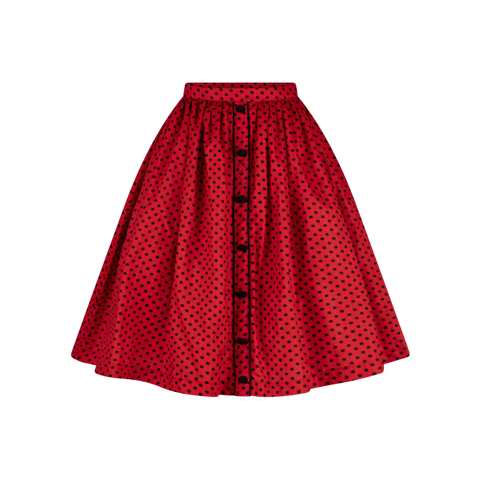 Red Polka Dot Skirt Black Buttons Women Gathered Skirt Etsy