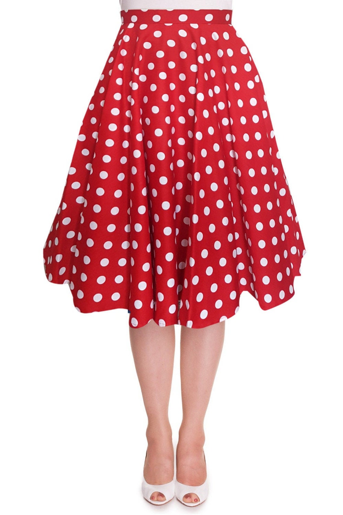 Red polka dot skirt pockets christmas skirt red skirt circle etsy
