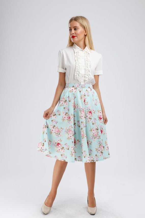 Floral Skirt Full Circle Skirt With Pockets Pastel Skirt 50s Swing