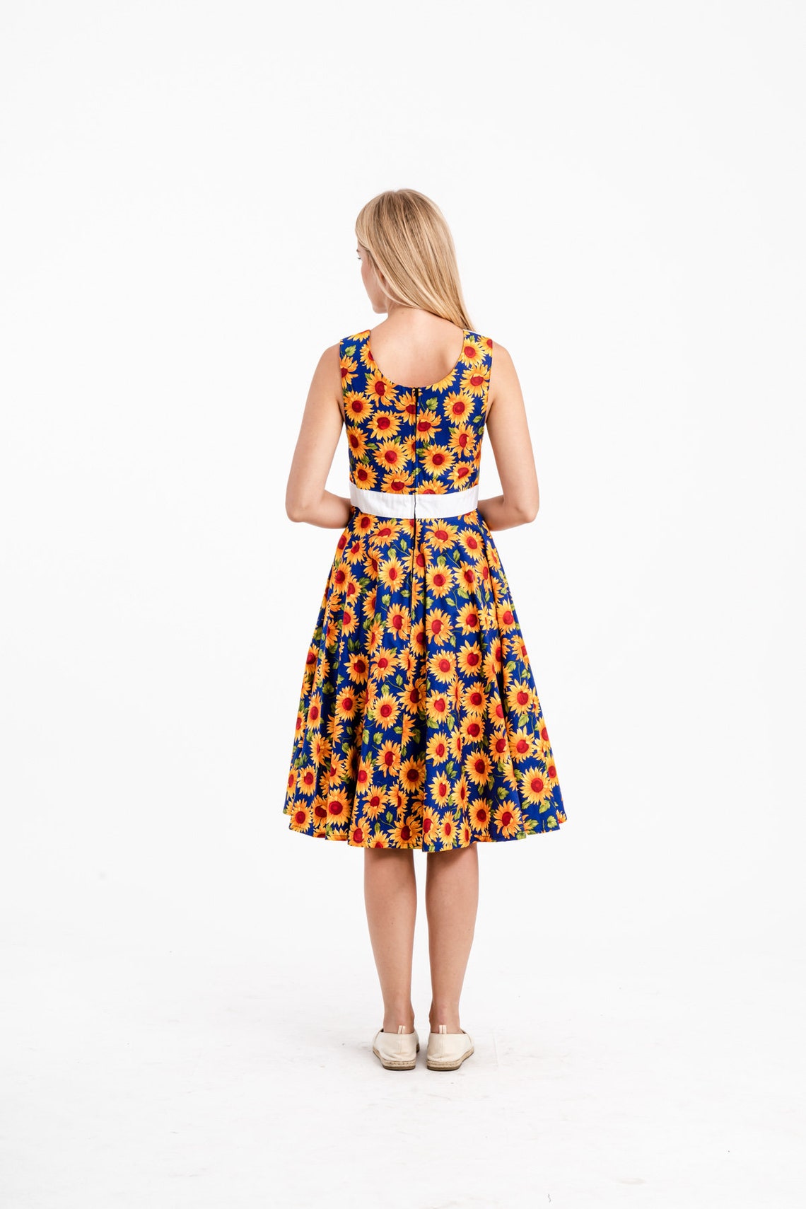 Blue Sunflower Dress Summer Dress Vintage Flower Dress Etsy