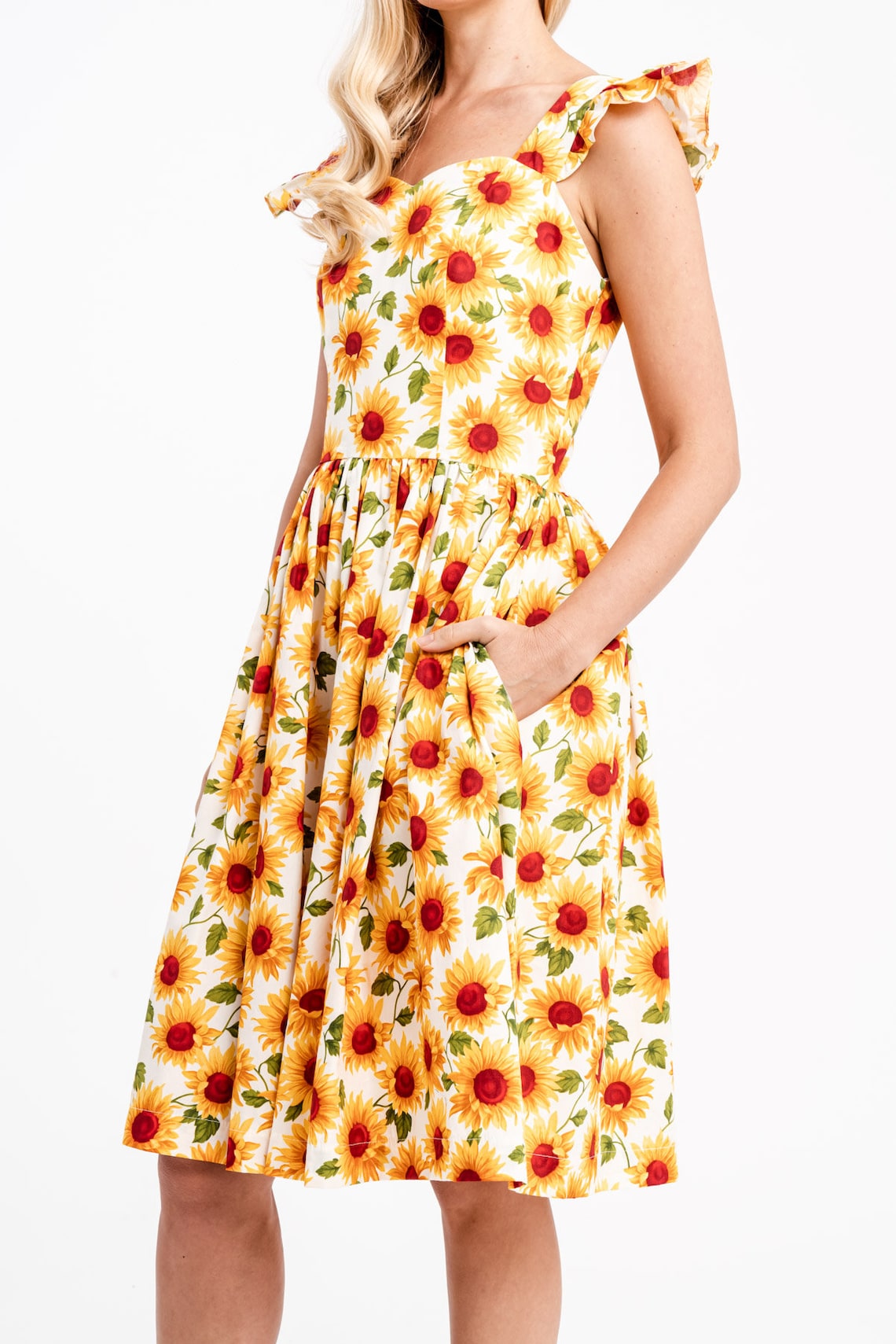 Sunflower Dress Summer Dress Sundress White Floral Dress Etsy