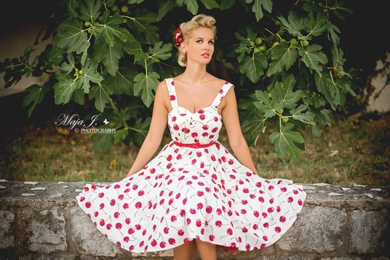 VESTIDO PINUP BLANCO TOPOS Y CEREZAS ⋆ Lady Vixens