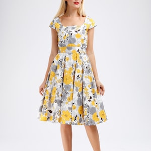 Yellow Summer Dress Vintage Dress Retro Dress Pin up Dress 50s Dress 70s Midi Dress Yellow Floral Dress Spring Dress Swing Bridesmaid Dress