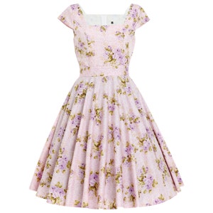Lilac Dress Floral Dress Swing Dress Romantic Dress Bridesmaid Dress Rose Dress Purple Dress Vintage Dress Pinup Dress 50s Dress Party Dress