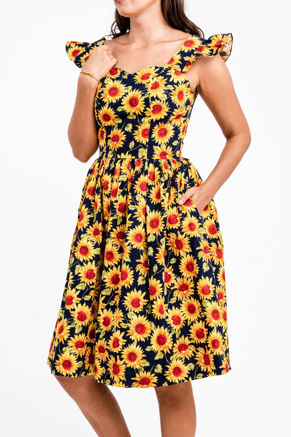 Sunflower Dress Summer Dress Sundress Navy Floral Dress Etsy