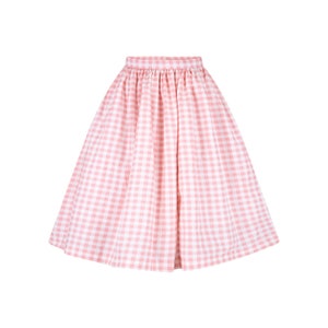 Pink Gingham Skirt Gathered Skirt with Pockets Pink Skirt Plaid Swing Skirt Pinup Skirt Rockabilly Skirt Retro Pinup Skirt Plus Size Skirt
