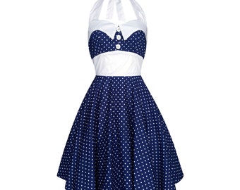 hell bunny blue polka dot dress Hell Bunny Navy Polka Dot Swing Dress, Size 10