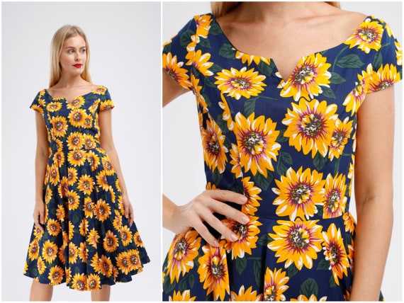 Buy Sunflower Dress Summer Dress Spring Dress 70s Midi Dress Online in  India - Etsy