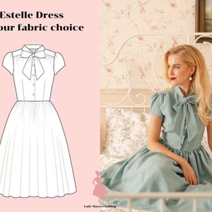 ESTELLE CUSTOM MADE Dress in Your Choice of Fabric 1950s Dress Vintage Dress Pinup Dress Retro Dress Summer Dress Shirt Dress Casual Dress
