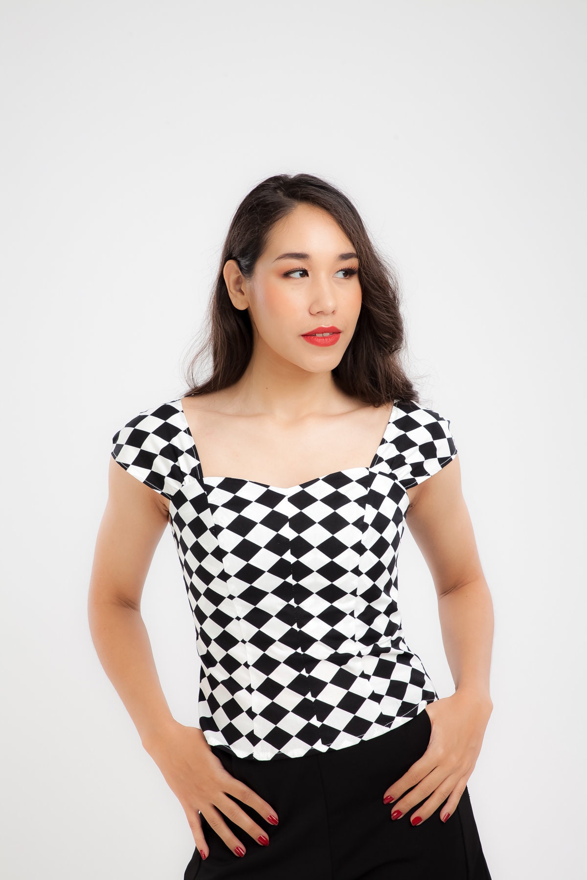Checkered Top Halloween Costume Black White Top Rockabilly Top Grunge ...