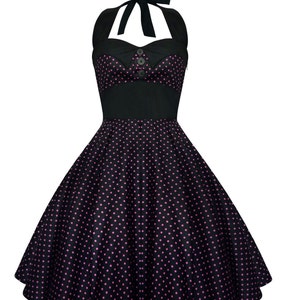 Plus Size Black and Purple Polka Dots Dress Rockabilly Dress Vintage Halter PinUp Dress 50s Retro Gothic Dress Steampunk Party Dress