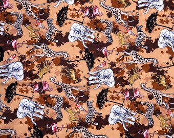 Safari Animal Print Cotton Fabric - Vintage Zoo Fabric By The Yard