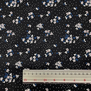 Dasies with Polka Dots on Black Fabric 100% Cotton Fabric for CUSTOM ORDER or by the YARD - Floral Fabric Polka Dot Fabric Vintage Fabric