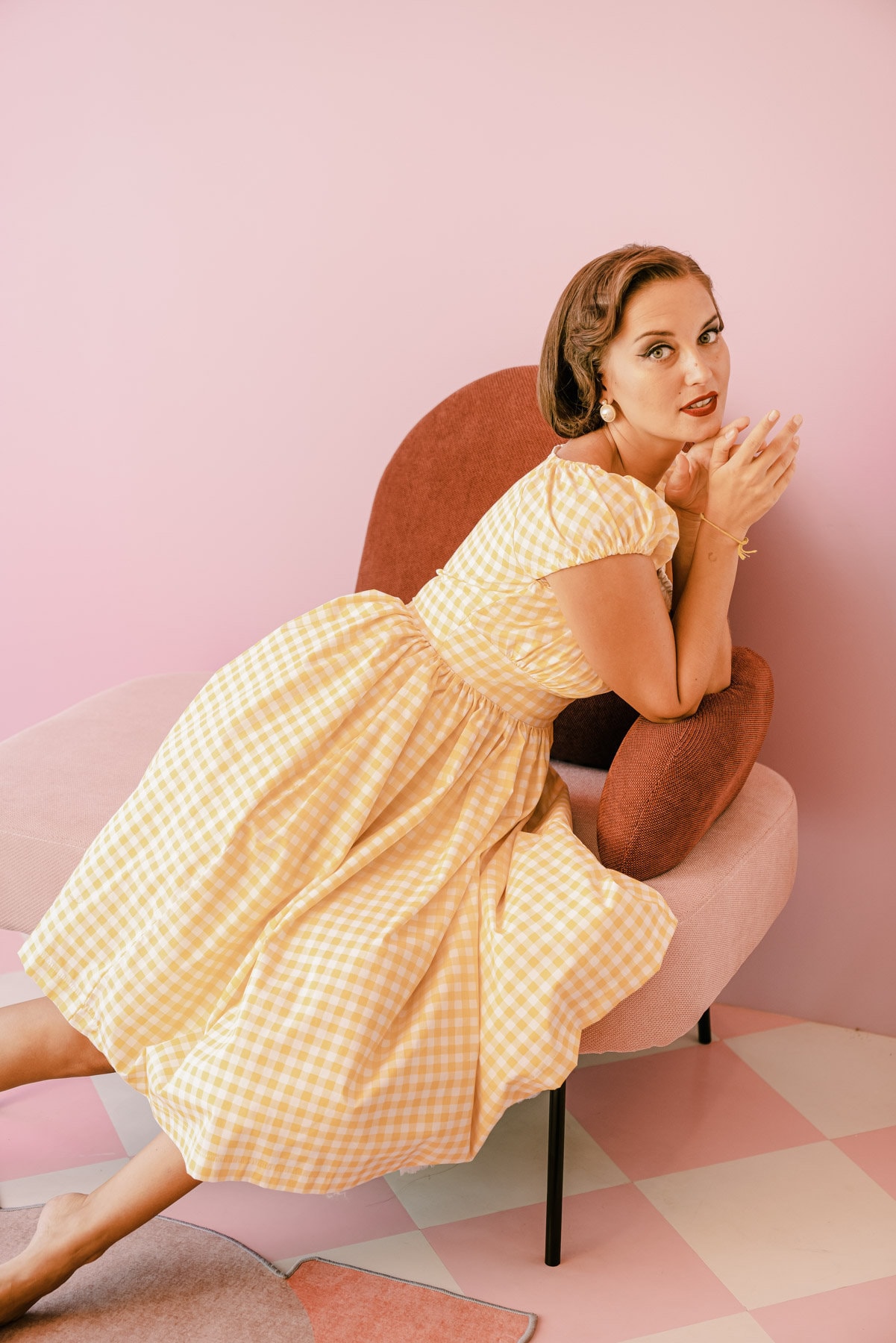 ワンピース Uhr Checkered Tiered Dress yellow&black ワンピース Uhr