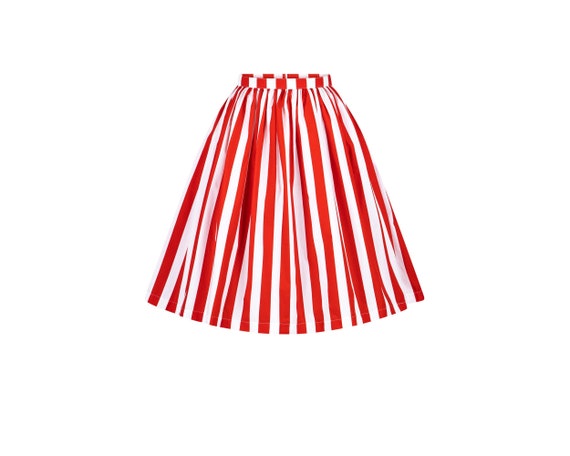 Striped Skirt Red White Skirt Stripes Skirt Gathered Skirt | Etsy