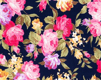 Cotton Fabric Navy Vintage Rose - By the Yard #CT009