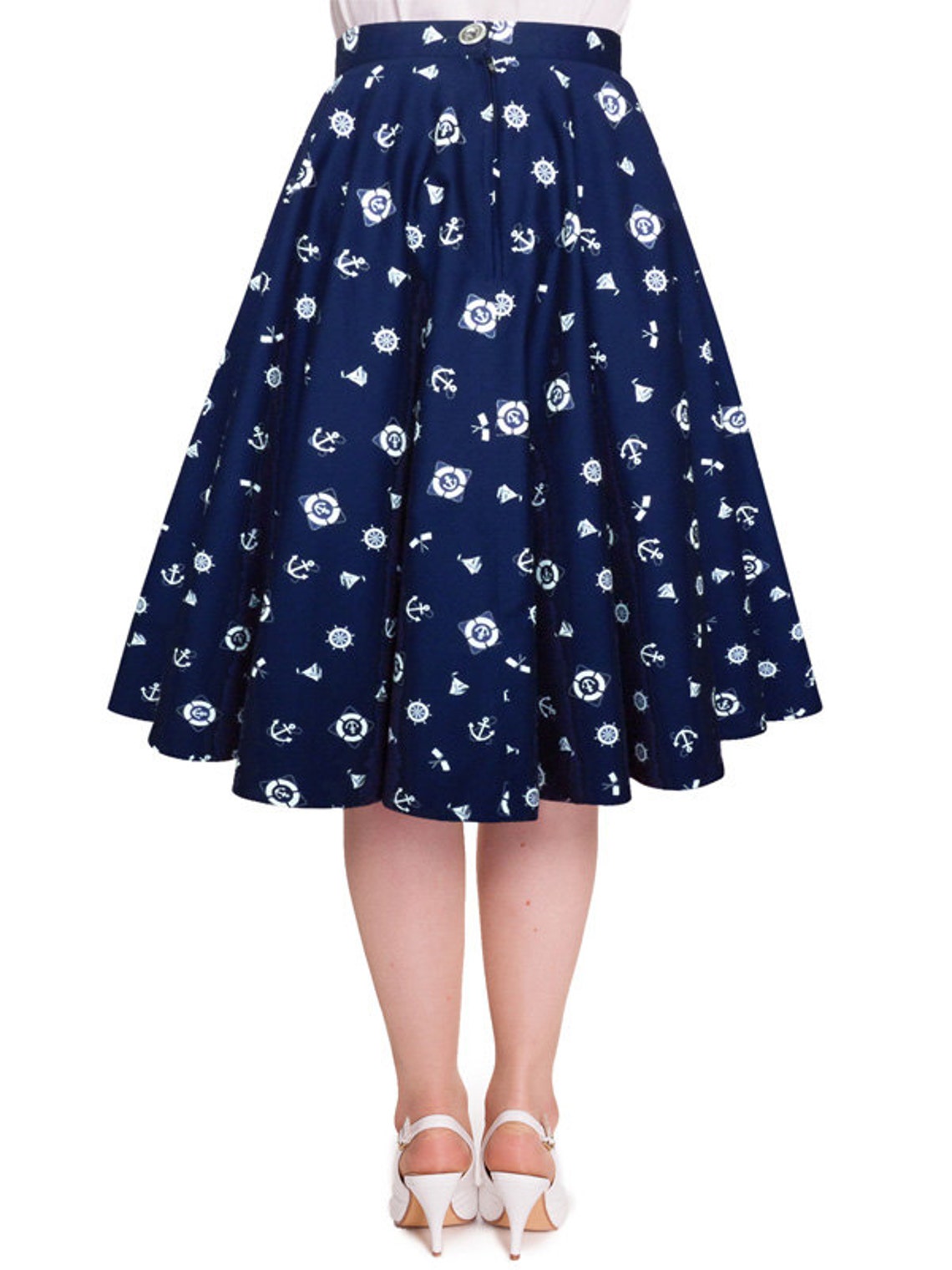 Nautical Skirt Full Circle Skirt With Pockets Navy Skirt Etsy