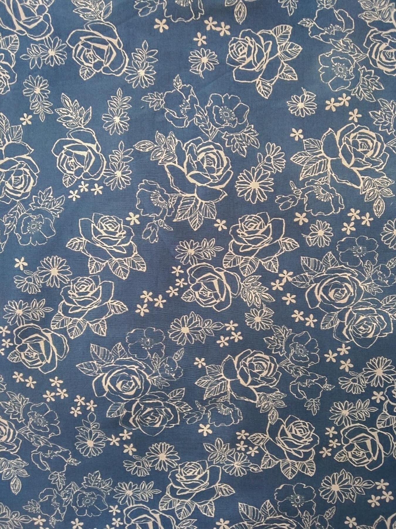 Blue Rose Fabric 100 Cotton Fabric for CUSTOM ORDER or by the Etsy