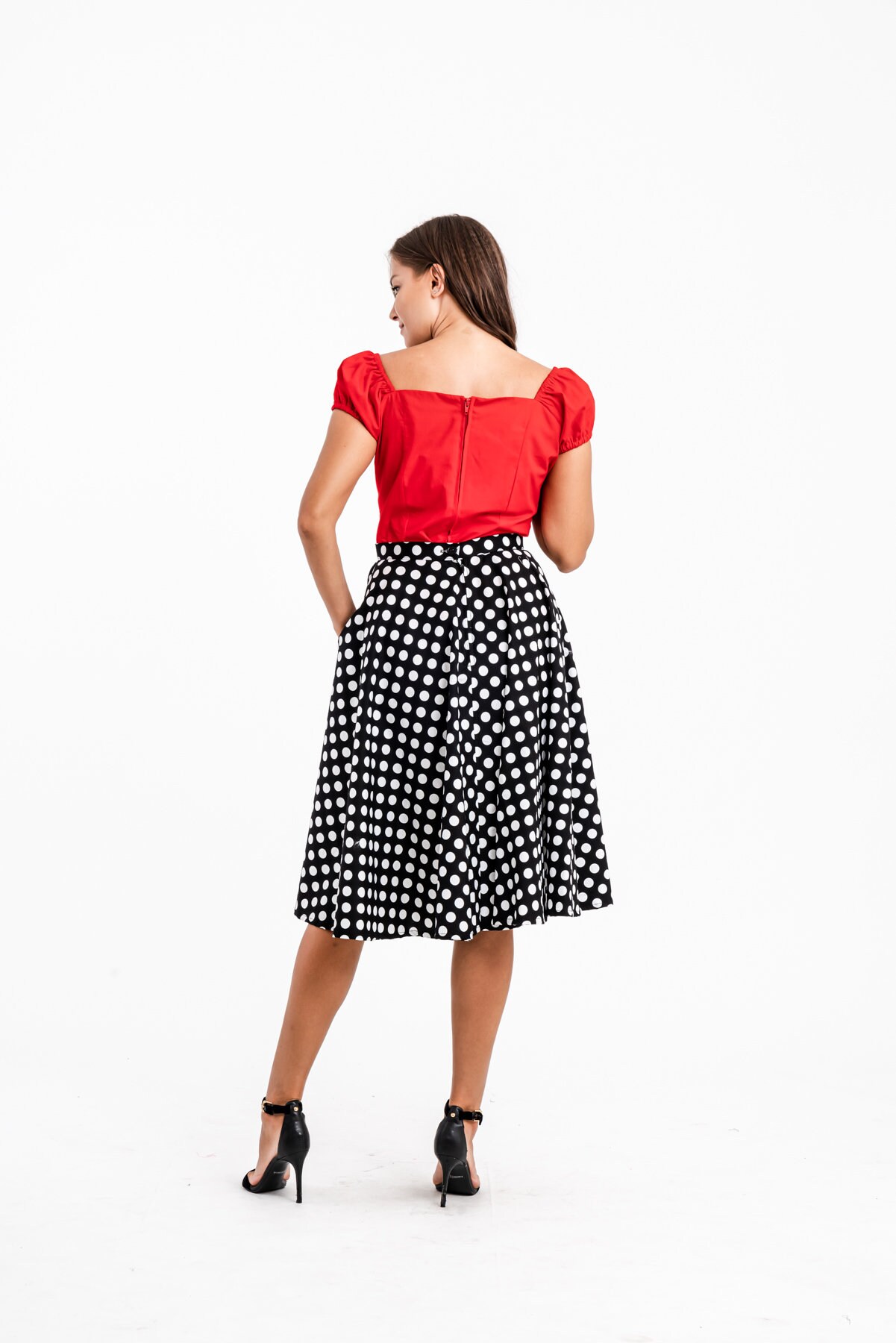Verginie - Polka Dot Knit Squares Slim Skirt