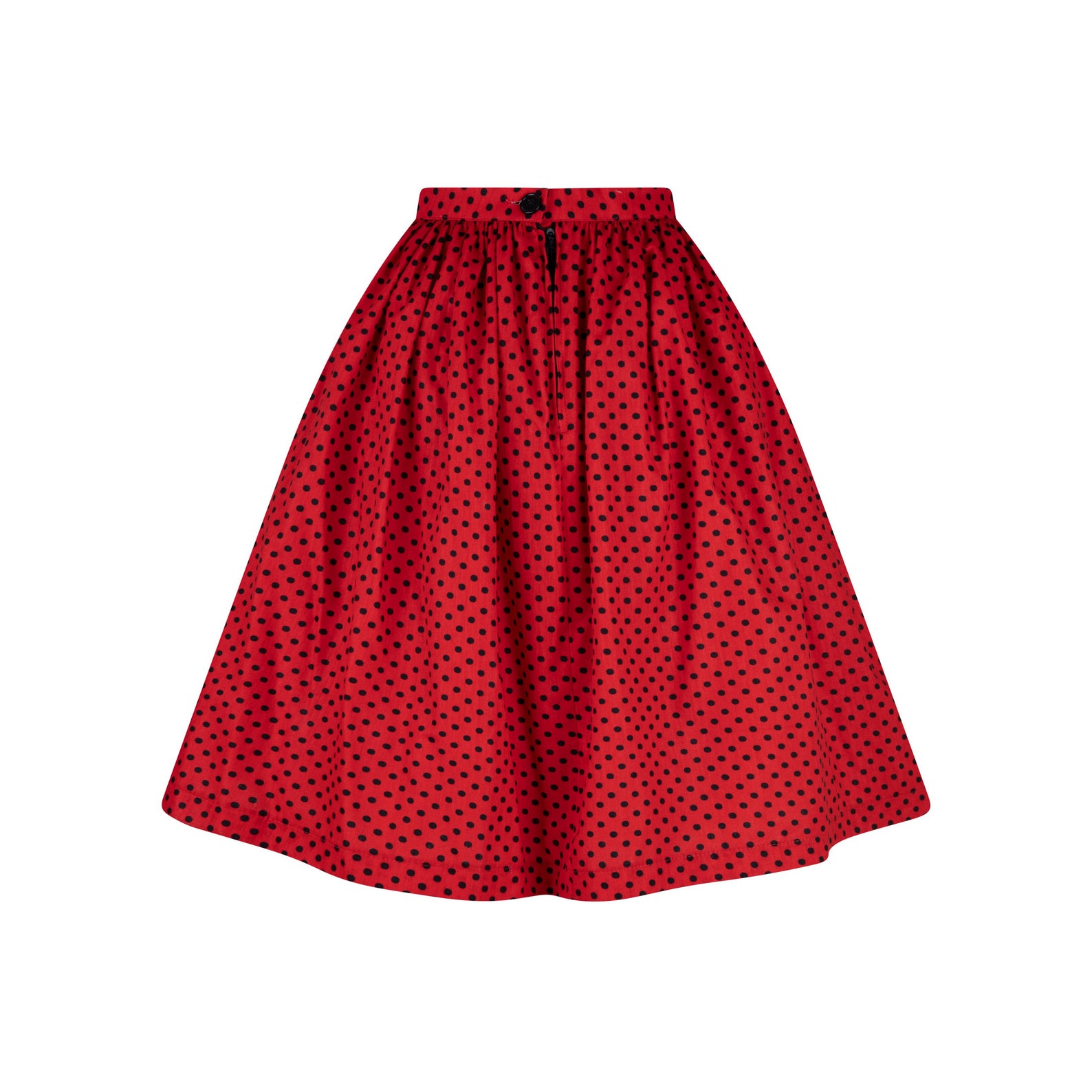 Red Polka Dot Skirt Black Buttons Women Gathered Skirt Etsy