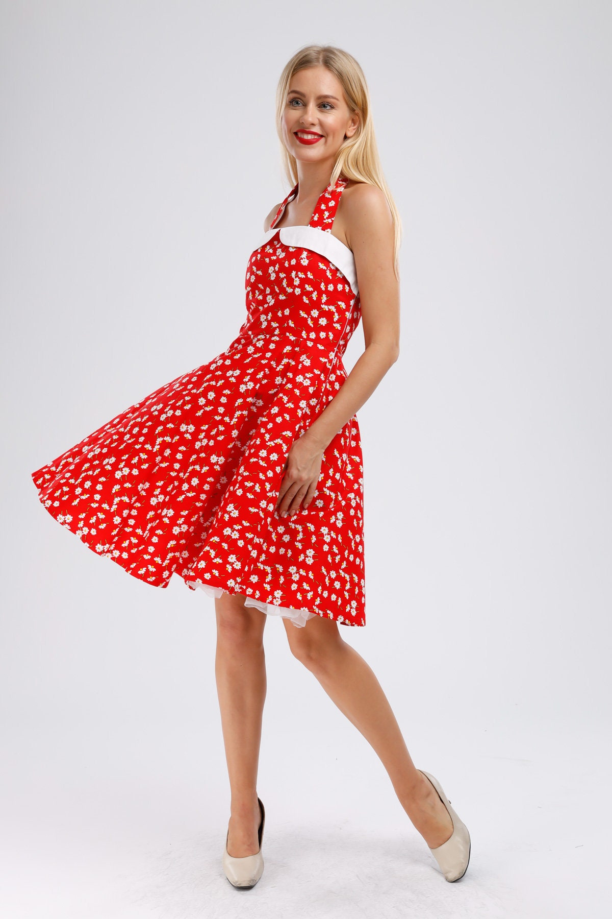 Summer Dress Red Daisy Flower Dress Spring Dress Floral Etsy