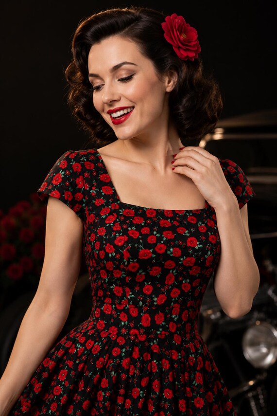 lady mayra dresses Poppy Floral Thanksgiving Dress: 1950s Vintage Style Swing Cotton pre-fall-2025