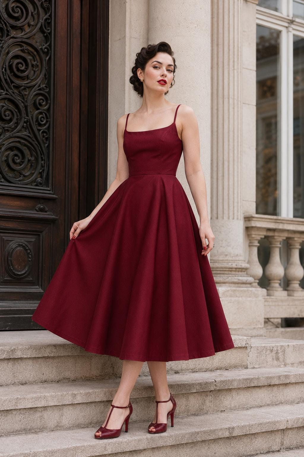 burgundy rockabilly dress Vintage Swing rwb 74% Rayon Size:6 | US Champagne A-line Wedding Dresses