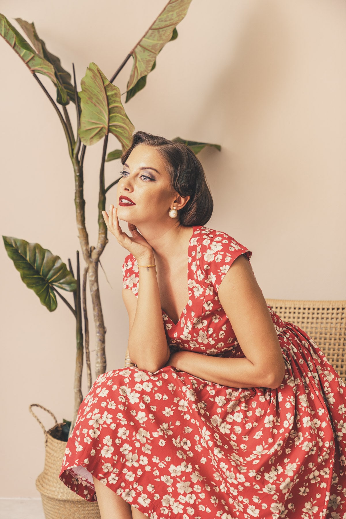 Red Floral Dress 70s Dress Vintage Flower Dress Red Flower