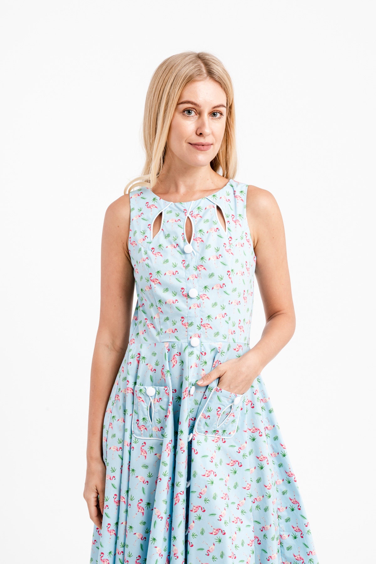 Flamingo Dress Summer Dress Pastel Blue Dress Tropical | Etsy