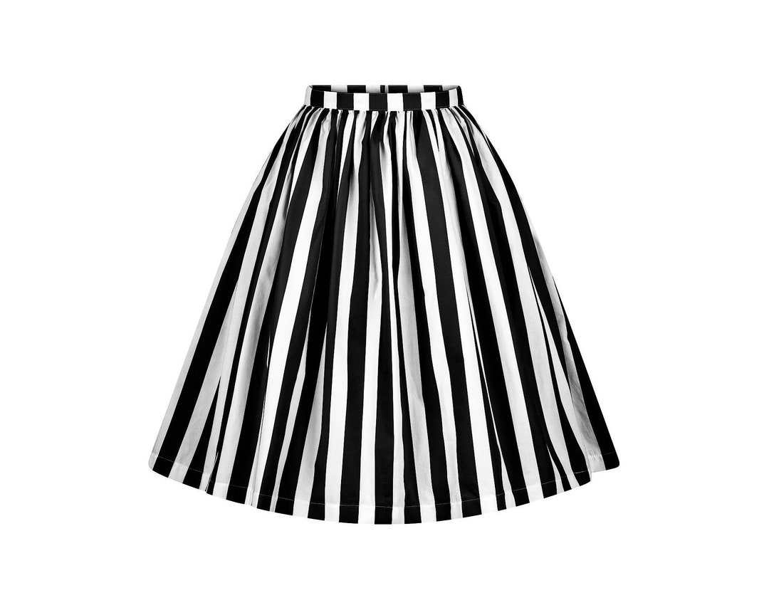Black White Skirt Stripe Skirt Women Gathered Skirt Rockabilly - Etsy