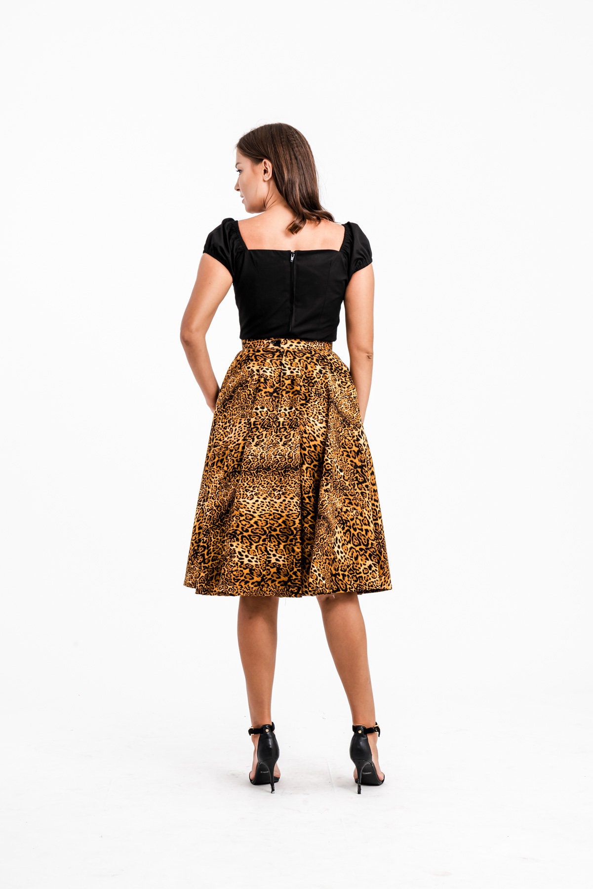Animal Print Cheetah Skirt Pockets Leopard Skirt Full Circle Etsy
