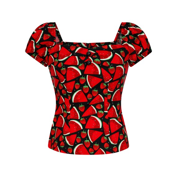 Watermelon Top Women Blouse Watermelon Print Fruit Pinup Top | Etsy
