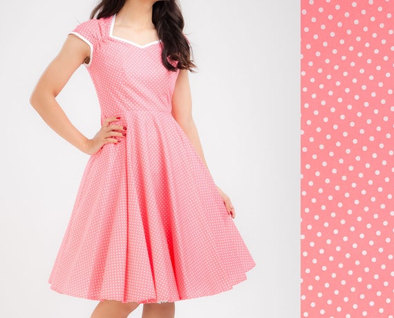 16444 Pink Asymmetrical Polka Dot Dress