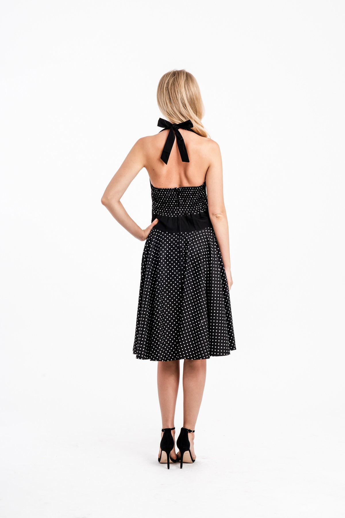 Black Polka Dot Dress Rockabilly Dress White Mini Dots Vintage | Etsy