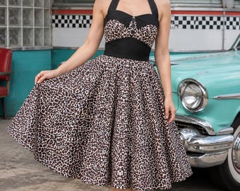 Vestido de fiesta estilo años 50 con estampado de leopardo, talla 4XL, de algodón y corte holgado.