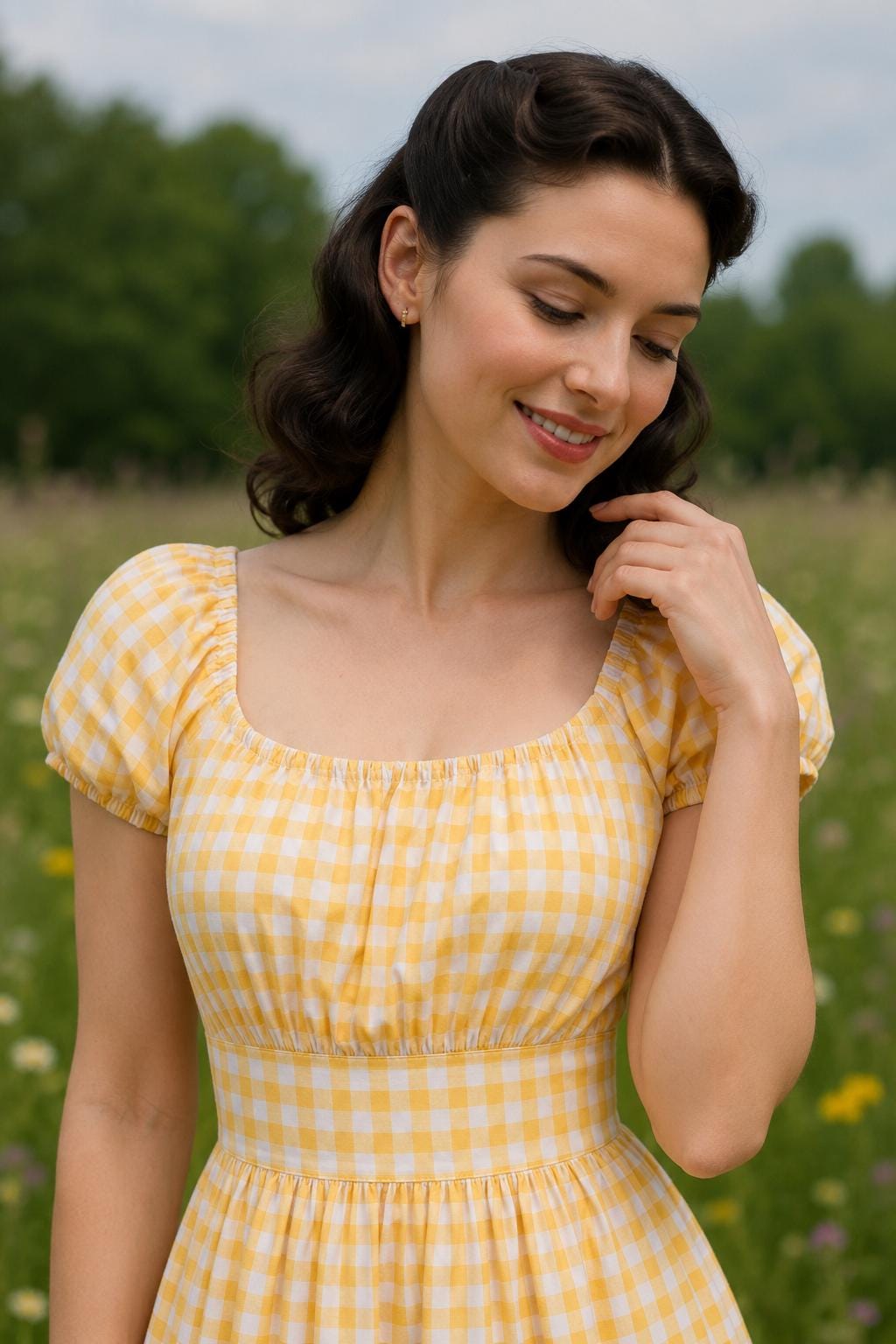 Midi Dress Yellow Gingham Dress Checker Dress Plaid Dress Vintage
