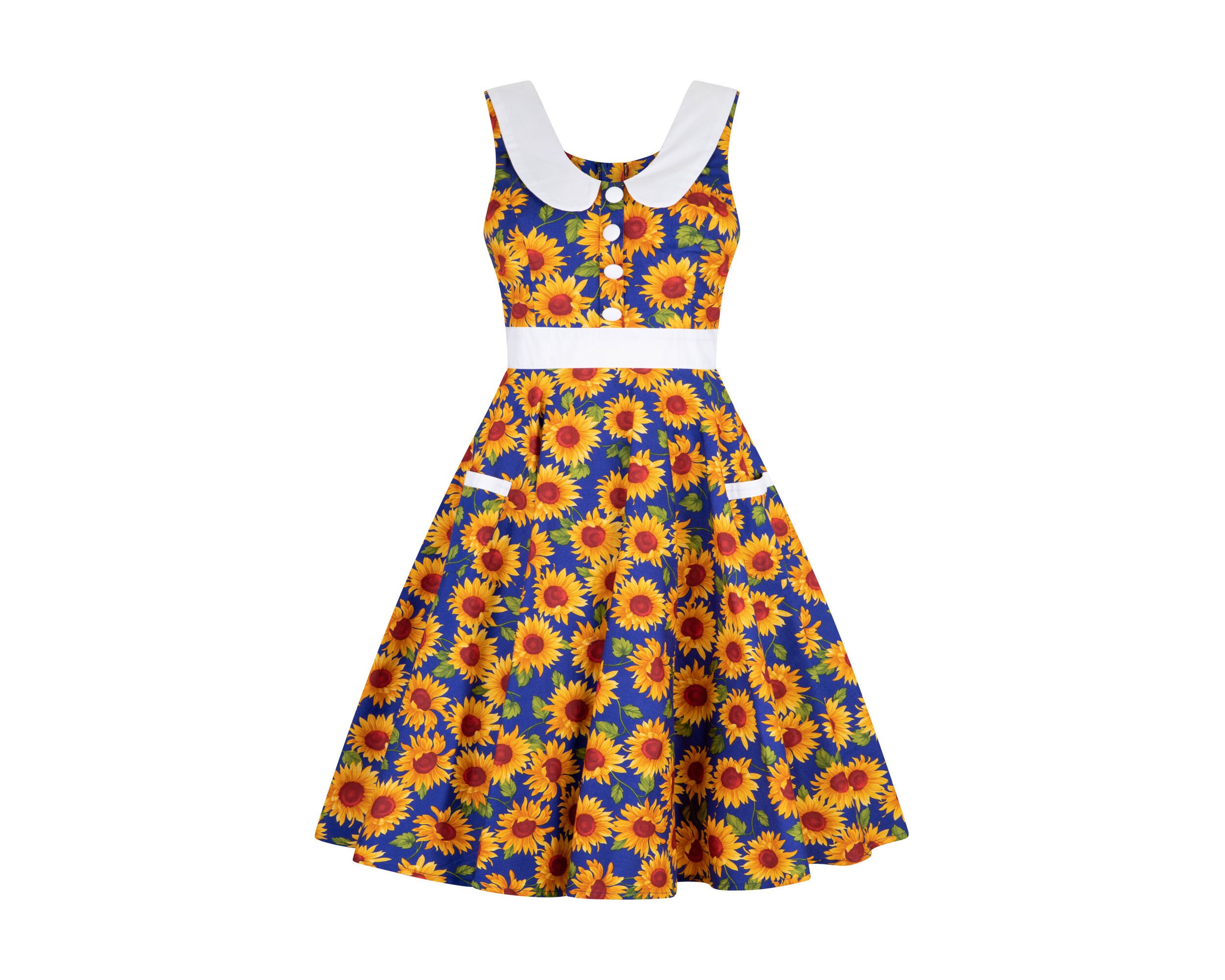 Blue Sunflower Dress Summer Dress Vintage Flower Dress Etsy