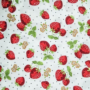 Strawberry Fabric 100% Cotton Fabric for CUSTOM ORDER or by the YARD - Floral Fabric Polka Dot Fabric Gingham Fabric Fruit Fabric Face Mask