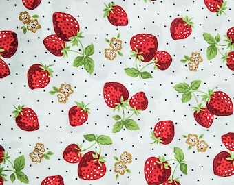 Strawberry Fabric 100% Cotton Fabric for CUSTOM ORDER or by the YARD - Floral Fabric Polka Dot Fabric Gingham Fabric Fruit Fabric Face Mask