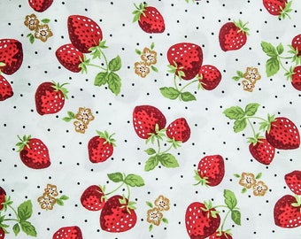 Strawberry Cotton Fabric – Floral Polka Dot Print, By The Yard