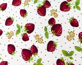 Strawberry Polka Dot Cotton Fabric - Red Fruit Print, By The Yard