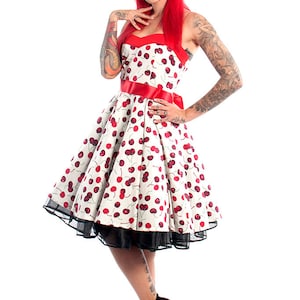 Plus Size White Cherry Dress Red Cherries Vintage Dress Rockabilly Pinup Dress 50s Retro Dress Swing Party Dress Summer Dress Holiday Dress