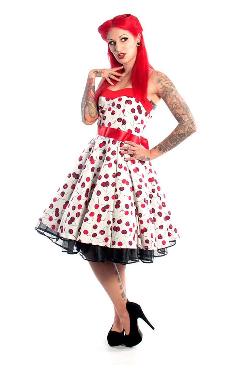 White Cherry Dress Red Cherries Vintage Dress Rockabilly Etsy