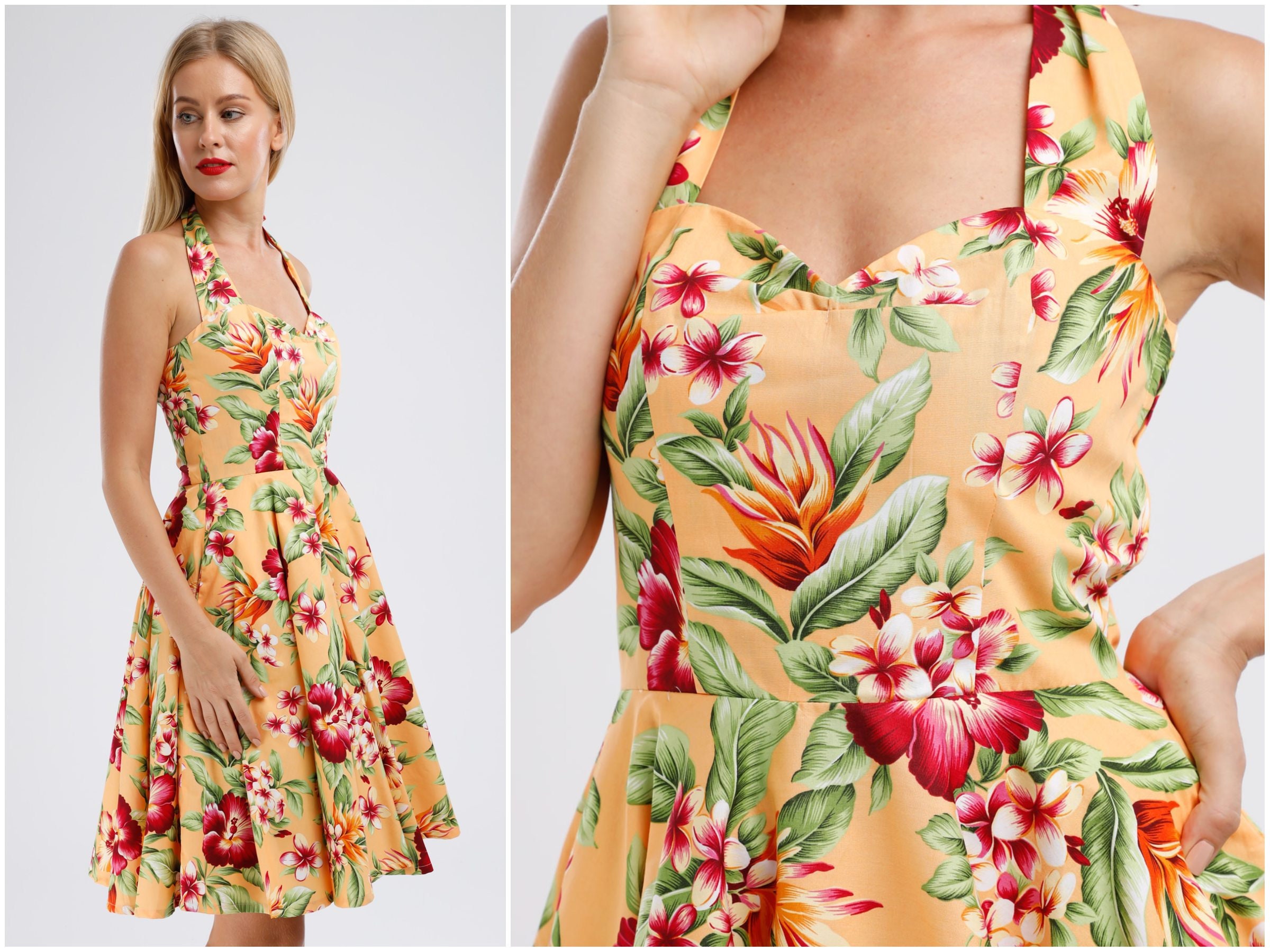 Vestido vintage rockabilly de algodón para mujer, vestido de verano de 25 a  50 años, estilo pinup, escote en forma de corazón, midi, swing, de talla