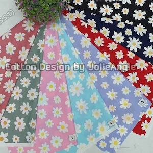 Black Daisy Fabric 100% Cotton Fabric for CUSTOM ORDER or by the YARD - Flower Fabric Polka Dot Fabric Gingham Fabric Floral Fabric Mask