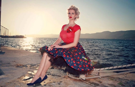 Jupe Cerise Rouge Cerises Femmes Jupe Cercle Jupe t Vintage Midi