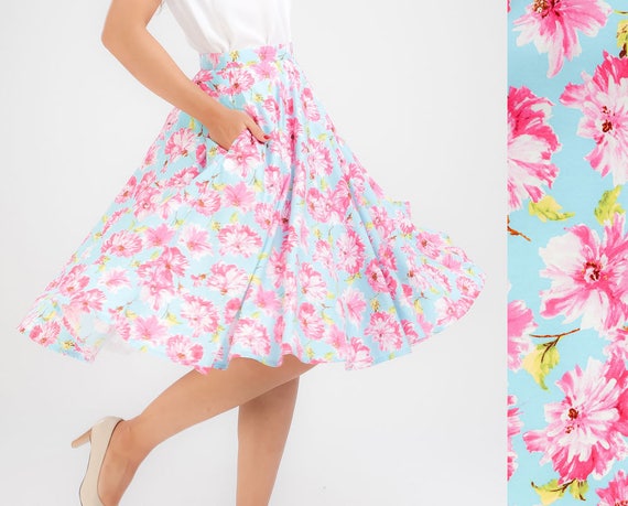 High Women Circle Dress Pinup Summer Retro Floral Vintage Skirt Swing A-line 