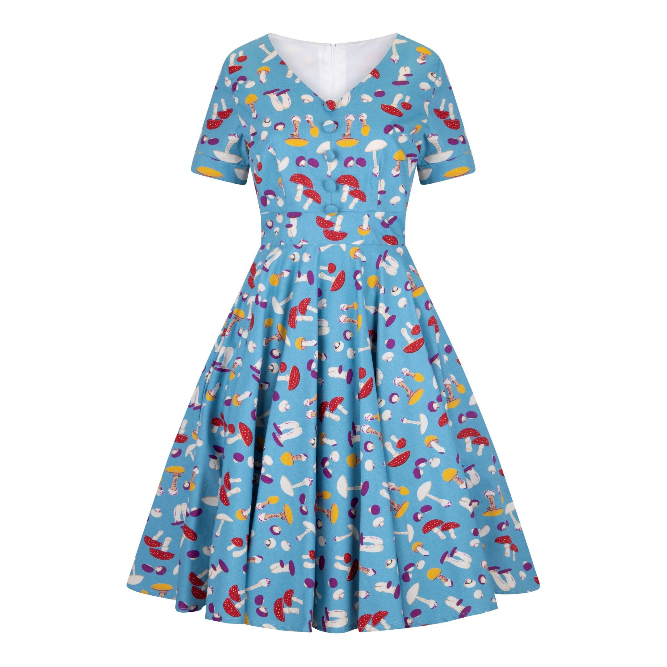Mushroom Dress Retro Dress Blue Mushrooms Print Pin Up Dress Etsy