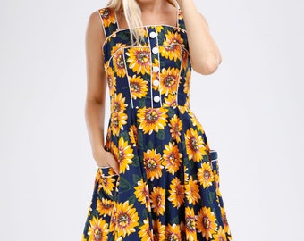 EMMA Sunflower Dress Summer Dress Sundress Floral Dress Floral Vintage Dress  Pinup Dress 50s Dress Retro Dress Party Dress Swing Dress -  Canada